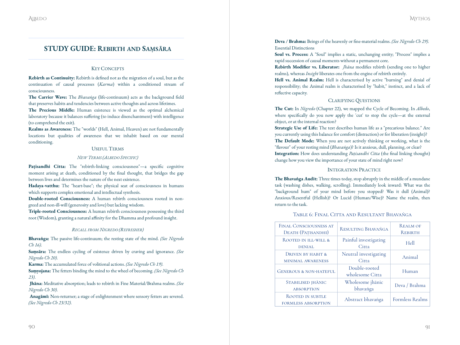 Albedo Study Guide Spread: Rebirth and Samsara