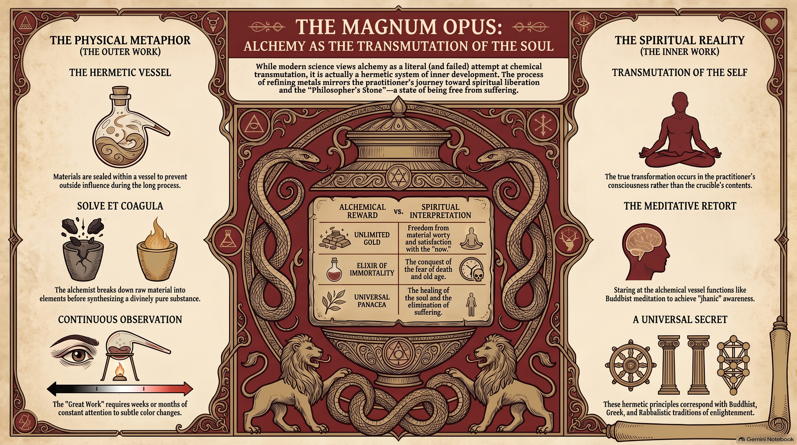Illustrated comparison between the physical operations of alchemy and their proposed interpretation as inner transformation