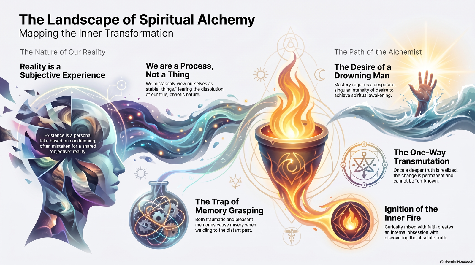 Illustrated map of the chapter's themes: subjective experience, process, memory, the desire for change and the inner fire
